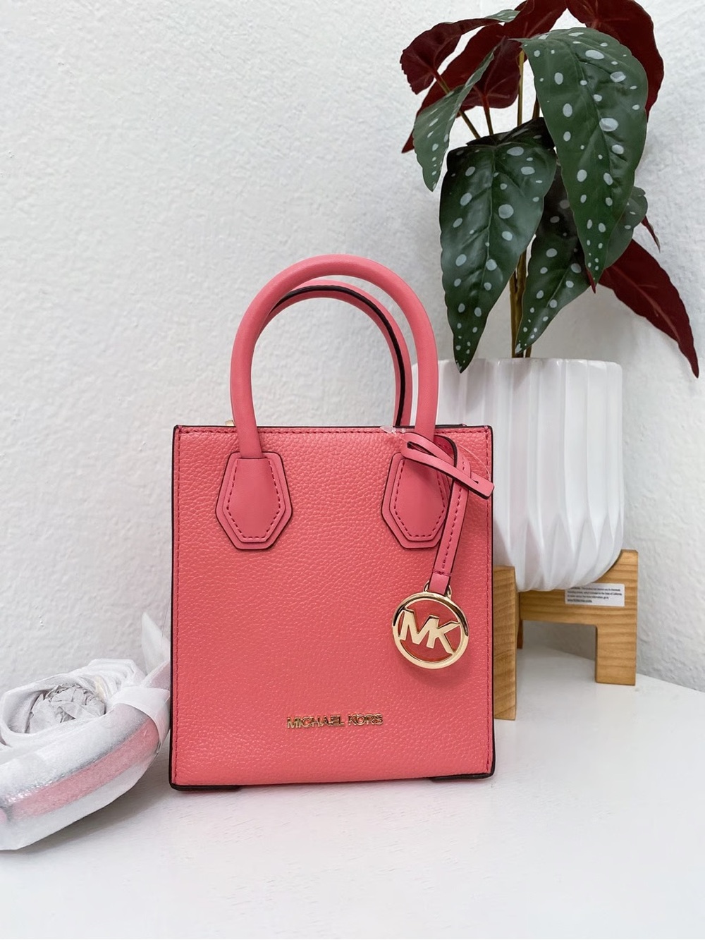 Michael Kors Mercer Extra Small Pebbled Leather Crossbody Bag Pink Grapefruit